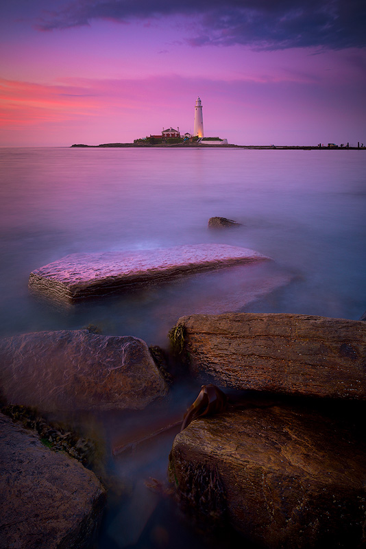 St Mary's Lighthouse at twilight.